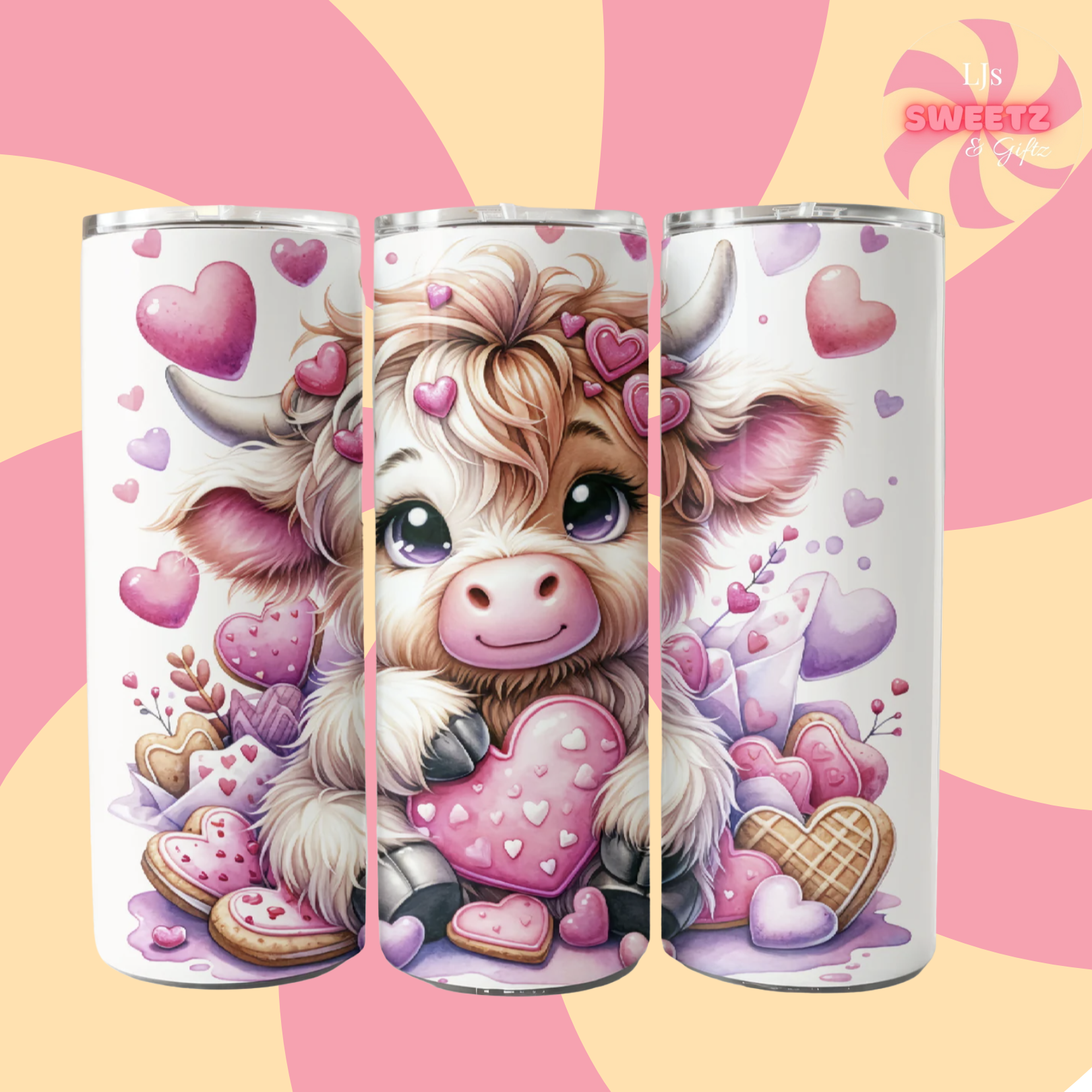 Cute Valentines Highland Cow Tumbler