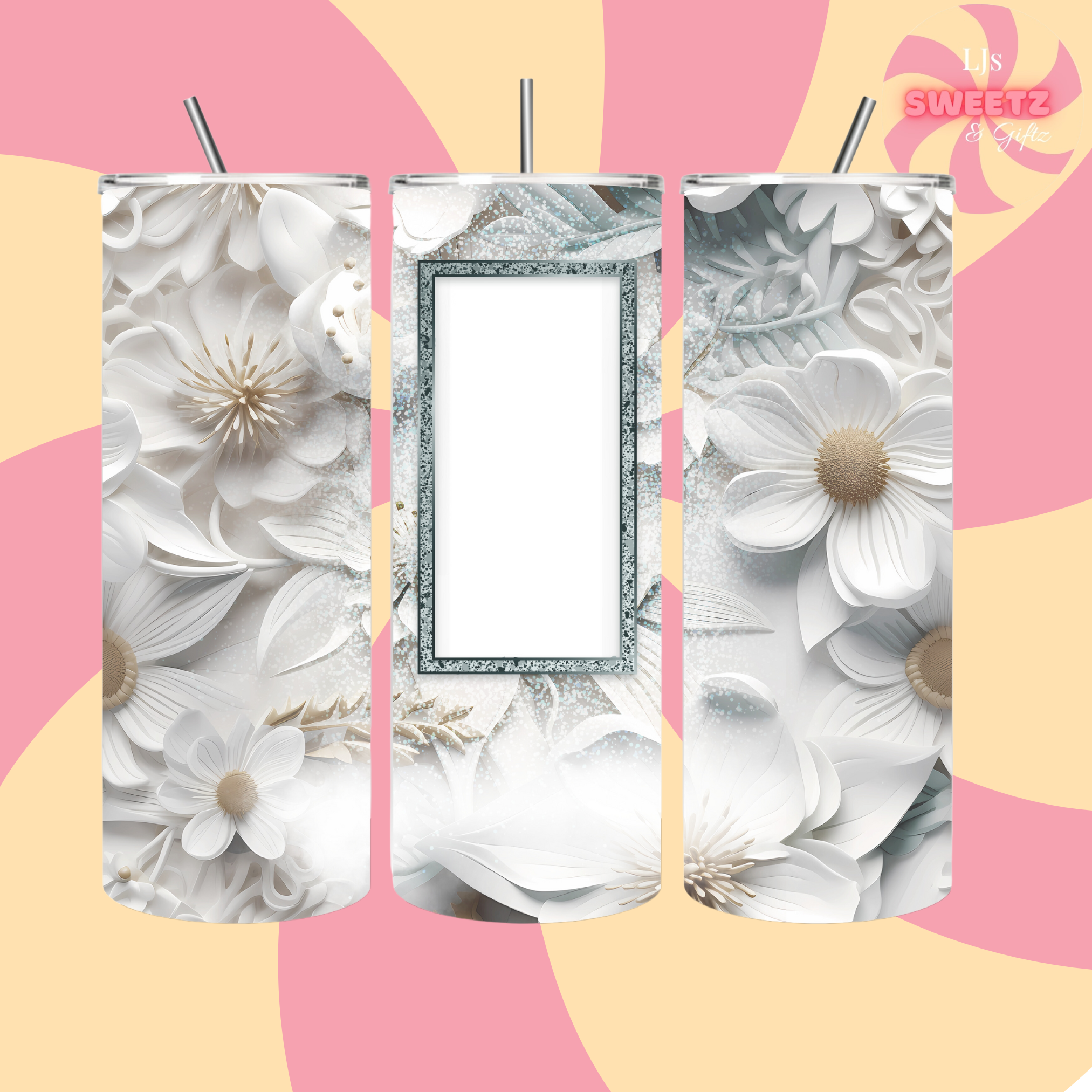 Personalised White Flower Photo Tumbler